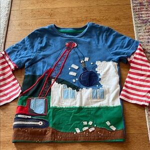 Mini Boden Blue and Red Construction Long Sleeve Tee